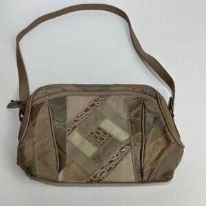 Vintage Boho Crossbody Double Zip Bag Womens Gray Patchwork Leather Purse